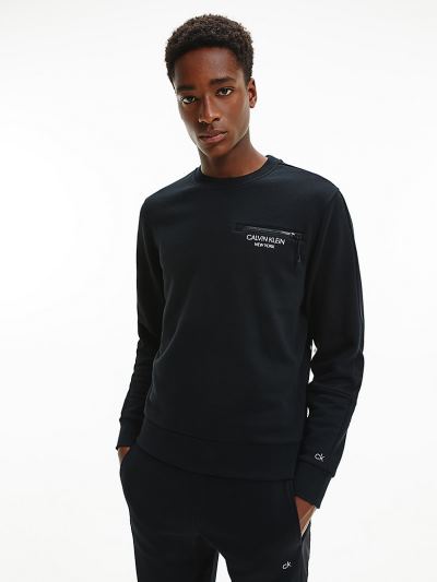 Calvin Klein Ruhák HU853700 | Calvin Klein Organic Cotton Zip Pocket Férfi Pulóver Fekete